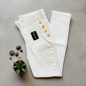 NWT Vivance White Women's Jeans with Gold Accents Size 2